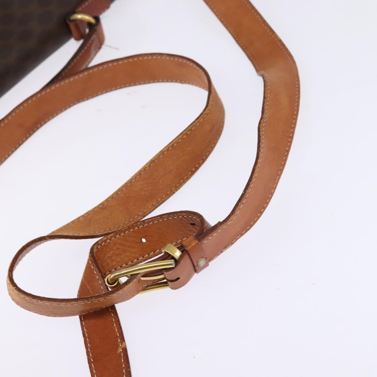 CELINE Macadam Canvas Circle Shoulder Bag PVC Leather Brown Gold Auth 147994