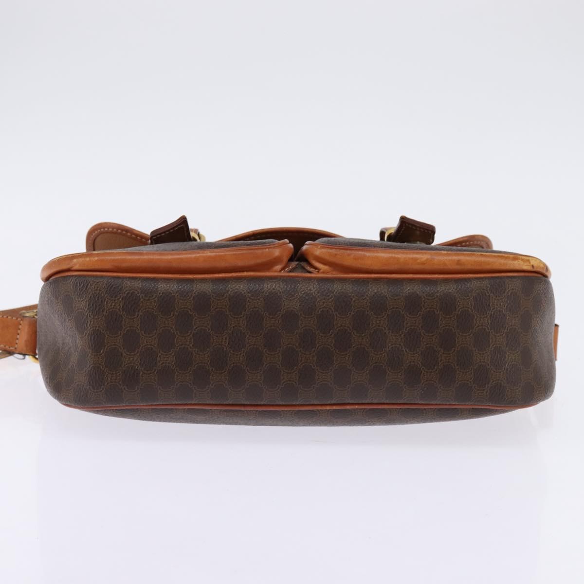 CELINE Macadam Canvas Circle Shoulder Bag PVC Leather Brown Gold Auth 147994