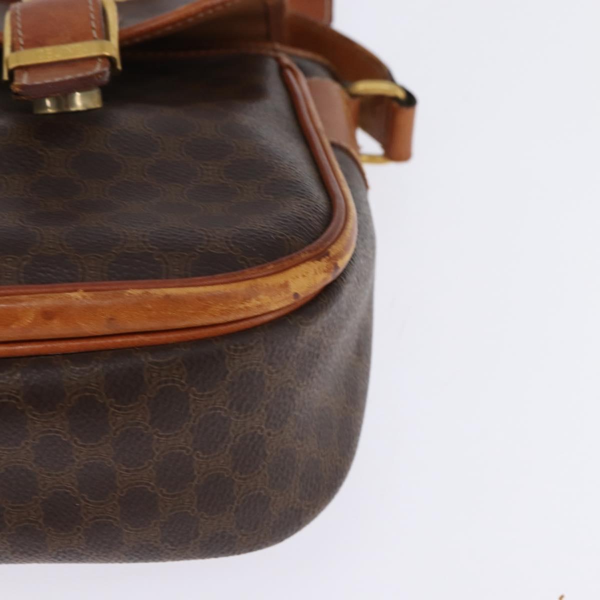 CELINE Macadam Canvas Circle Shoulder Bag PVC Leather Brown Gold Auth 147994