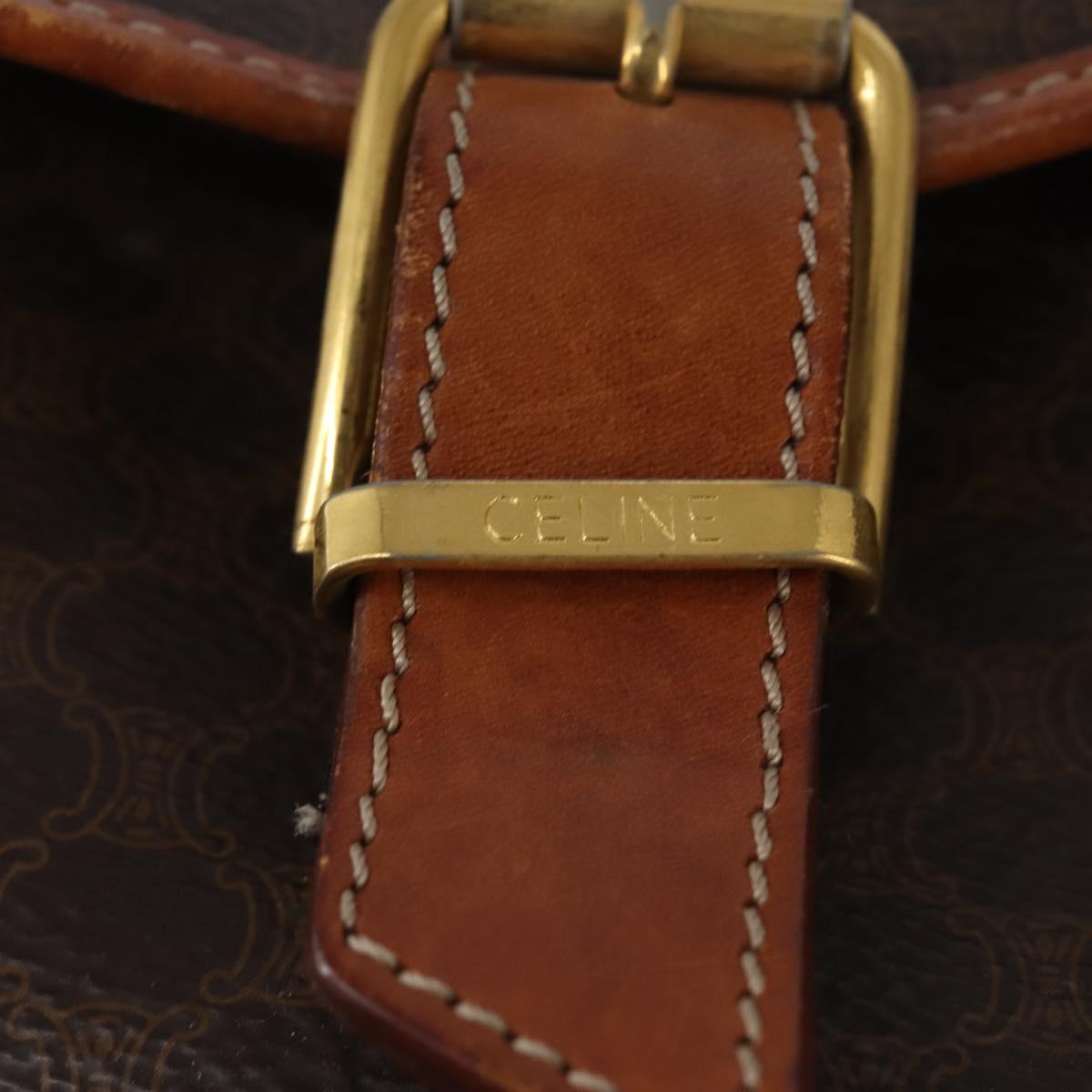 CELINE Macadam Canvas Circle Shoulder Bag PVC Leather Brown Gold Auth 147994