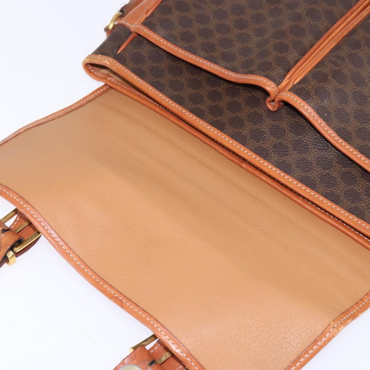 CELINE Macadam Canvas Circle Shoulder Bag PVC Leather Brown Gold Auth 147994