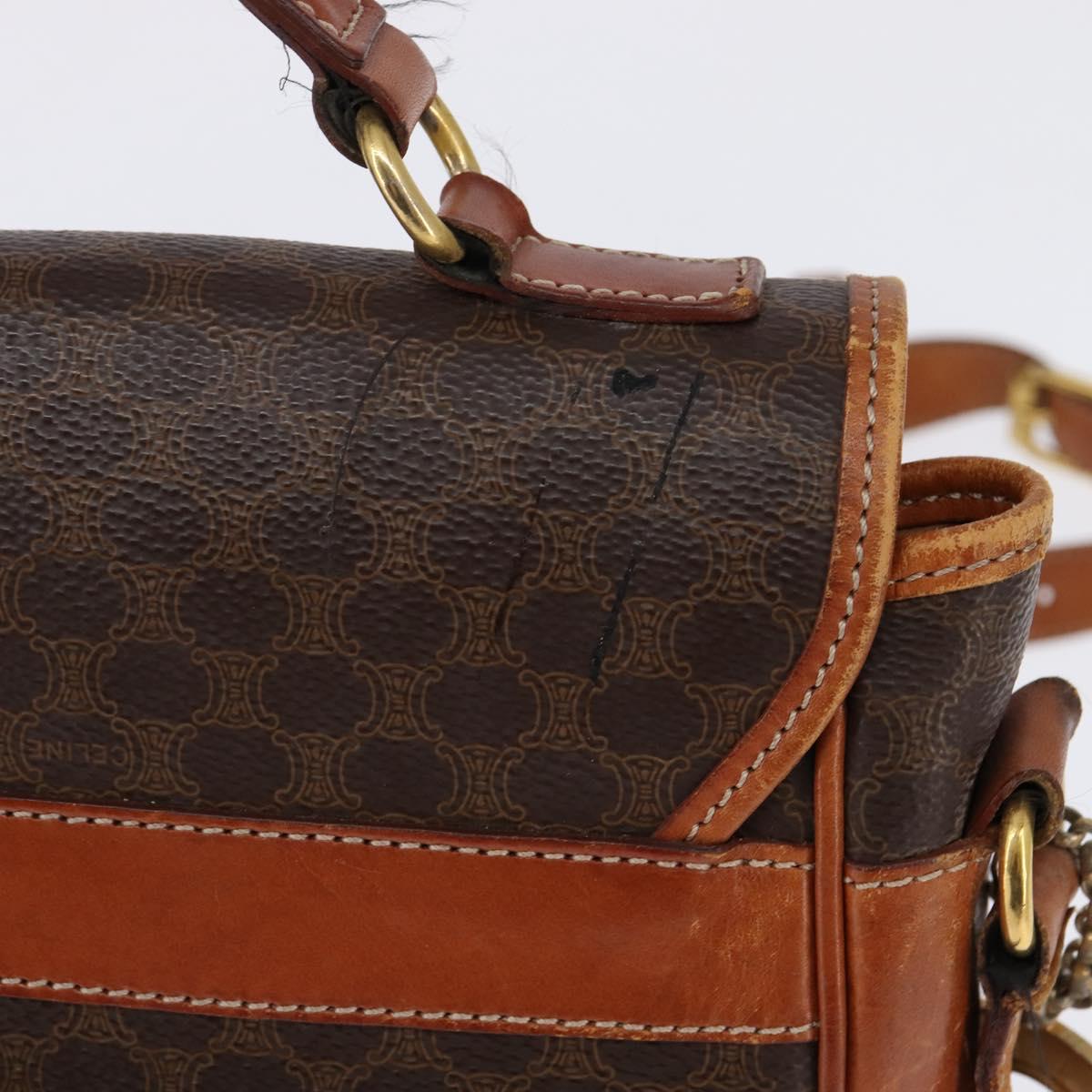 CELINE Macadam Canvas Circle Shoulder Bag PVC Leather Brown Gold Auth 147994