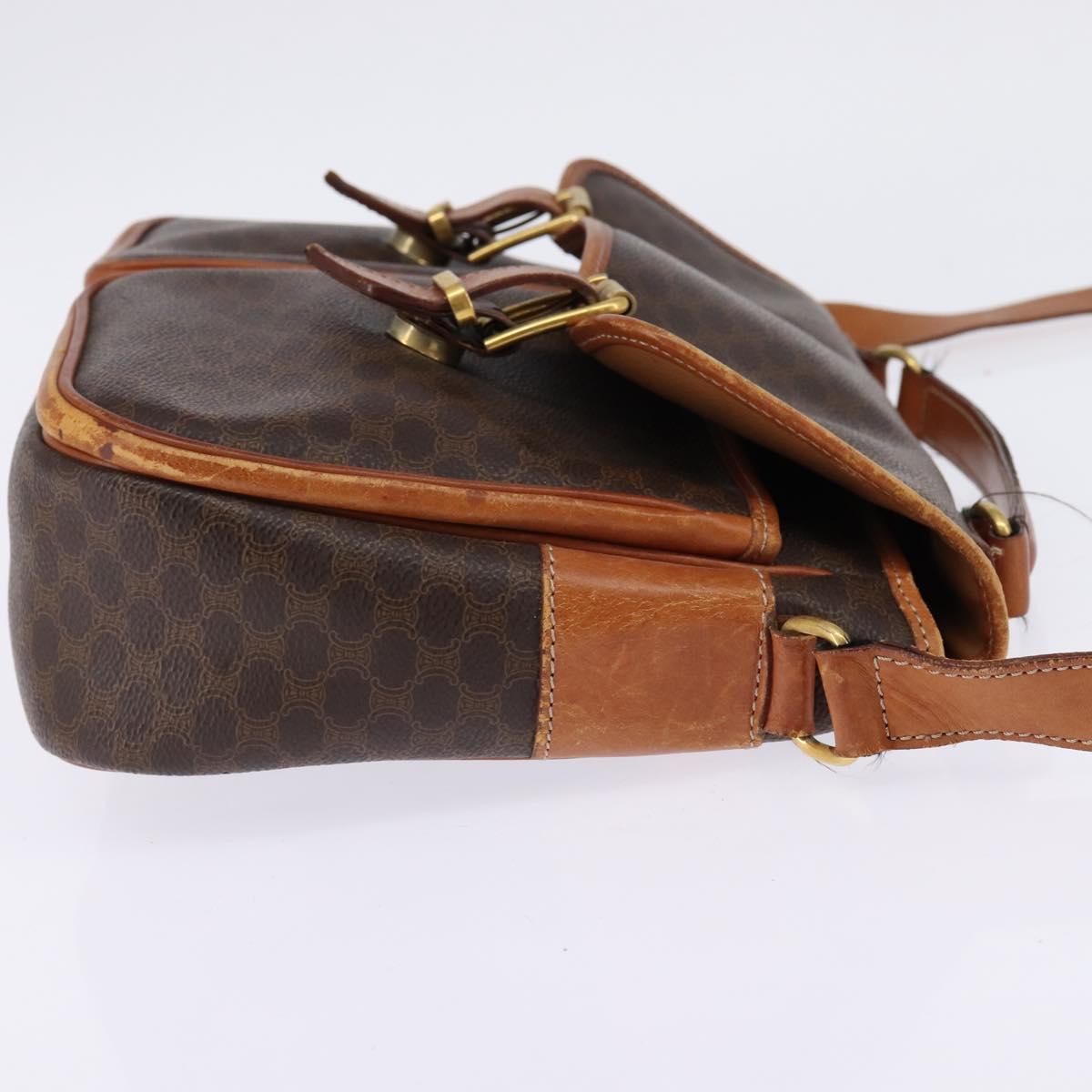 CELINE Macadam Canvas Circle Shoulder Bag PVC Leather Brown Gold Auth 147994