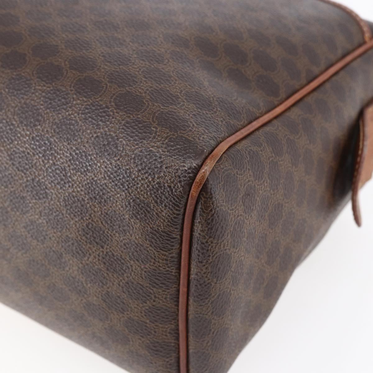 CELINE Macadam Canvas Boston Bag PVC Leather Brown Gold Auth 147995