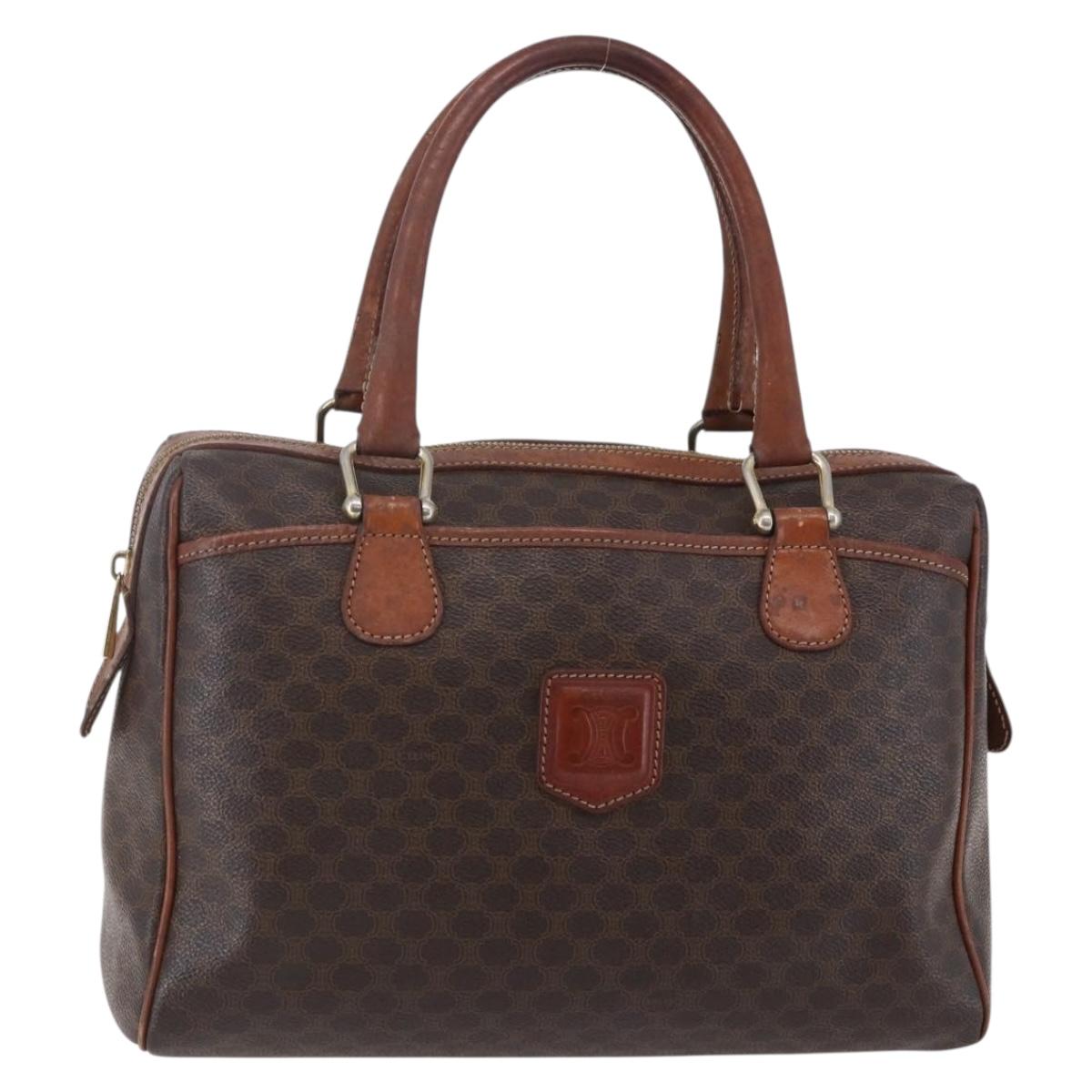 CELINE Macadam Canvas Boston Bag PVC Leather Brown Gold Auth 147995