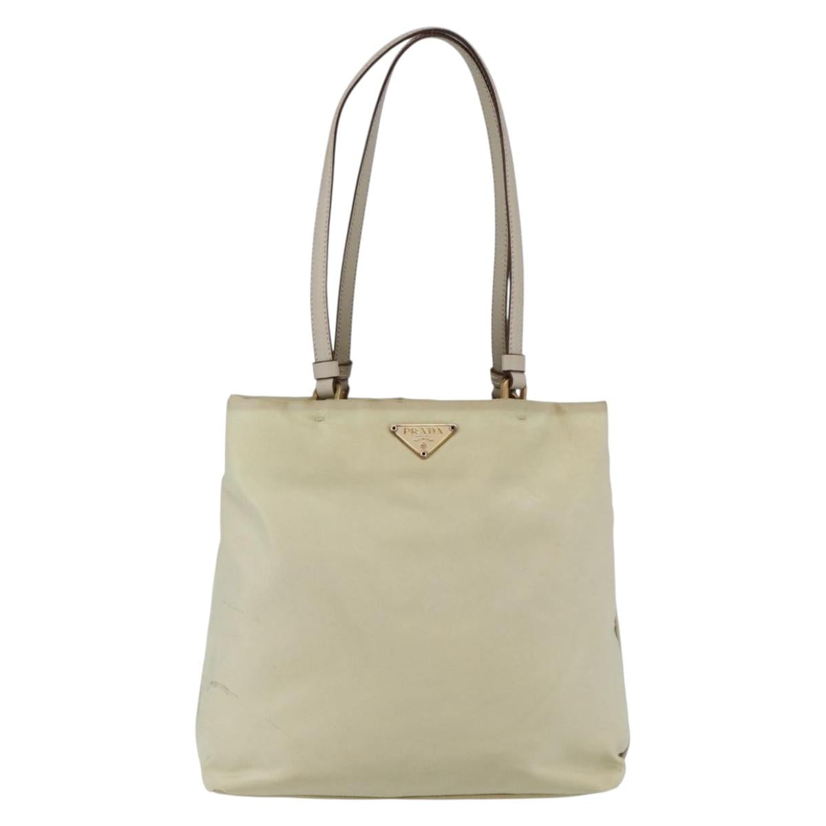 PRADA Tote Bag Nylon Ivory Gold Auth 147996