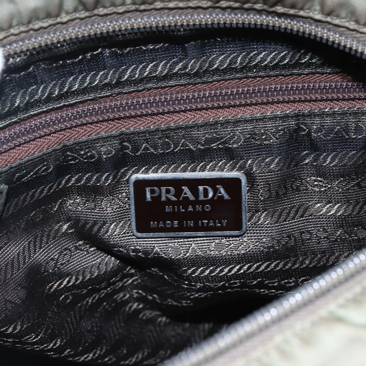 PRADA Tote Bag Nylon Khaki Silver Auth 147997