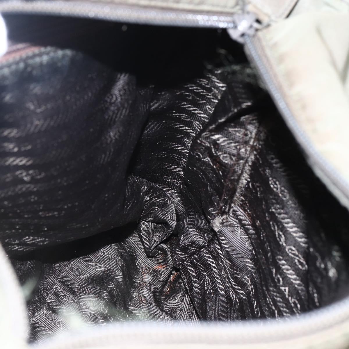 PRADA Tote Bag Nylon Khaki Silver Auth 147997