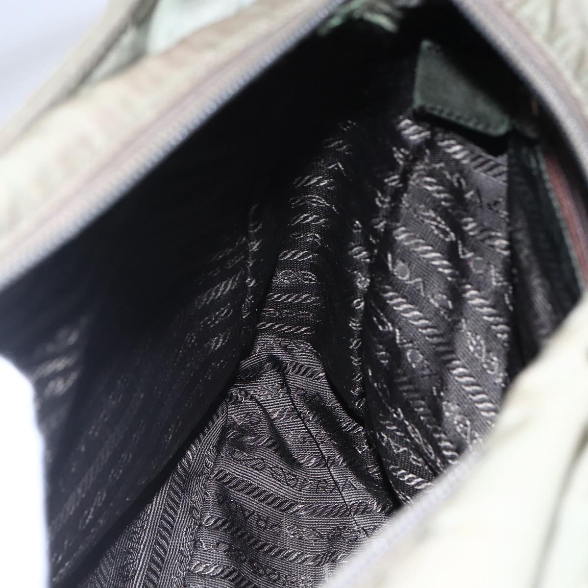 PRADA Tote Bag Nylon Khaki Silver Auth 147997