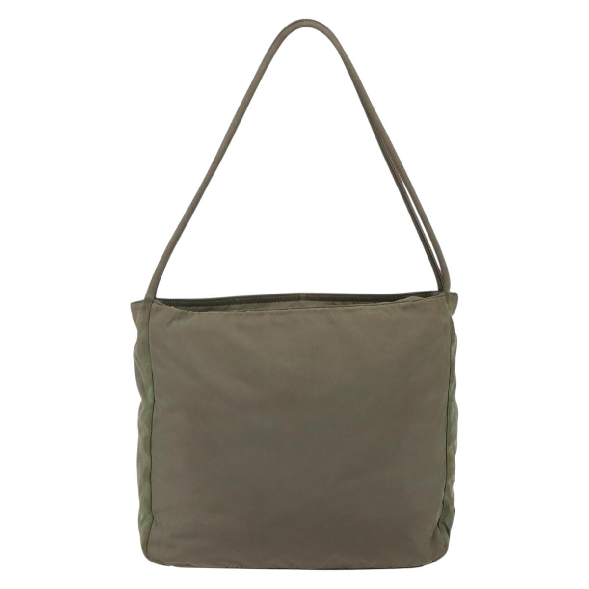 PRADA Tote Bag Nylon Khaki Silver Auth 147997