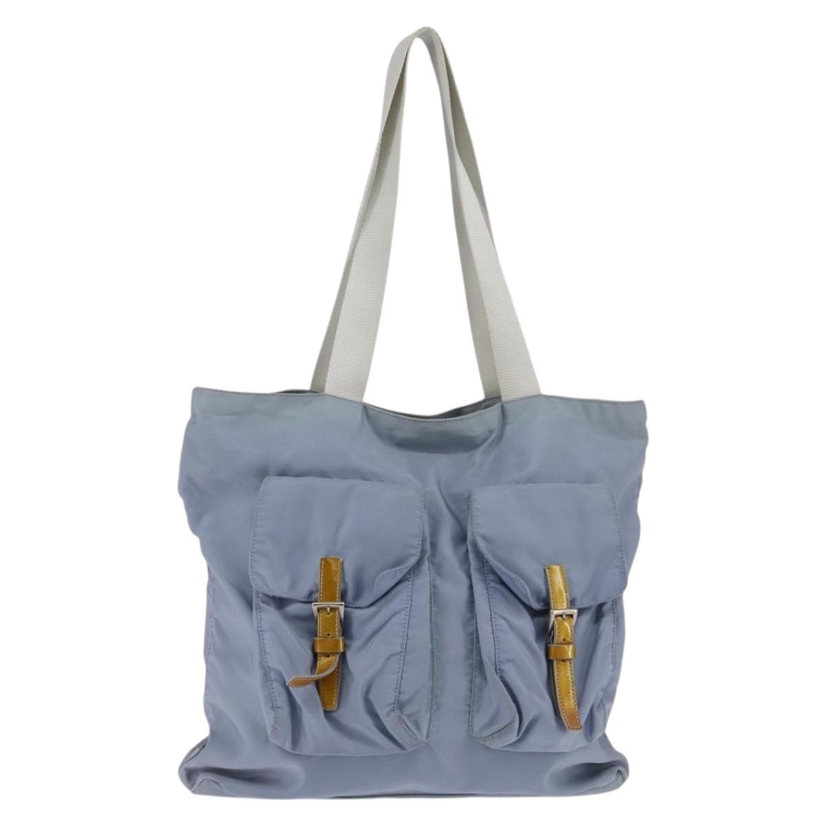 PRADA Tote Bag Nylon Light Blue Silver Auth 147999