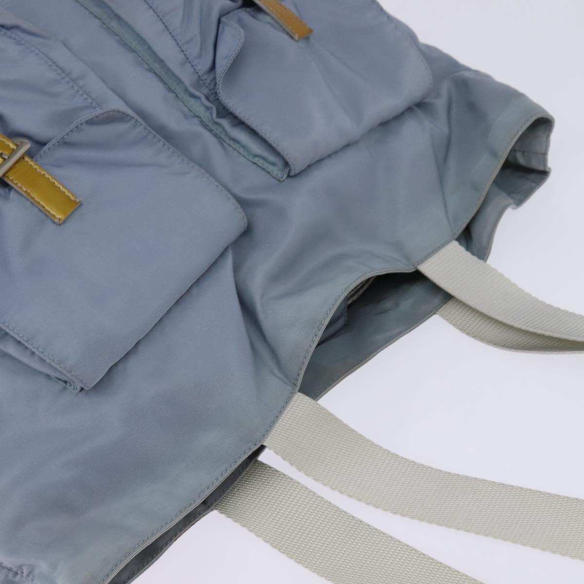 PRADA Tote Bag Nylon Light Blue Silver Auth 147999