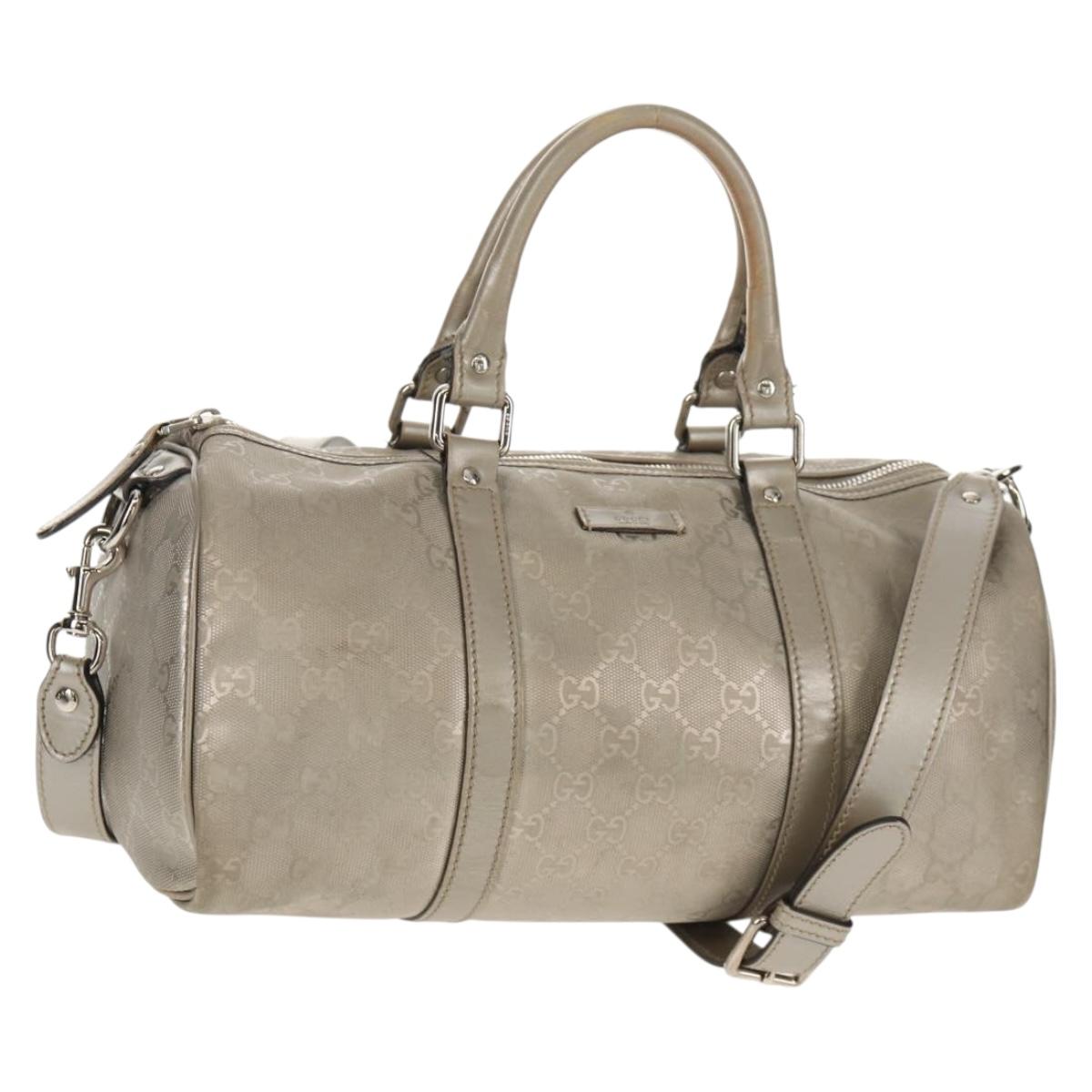 GUCCI GG Implementation Boston Bag PVC 2way Silver 203696 Auth 148000
