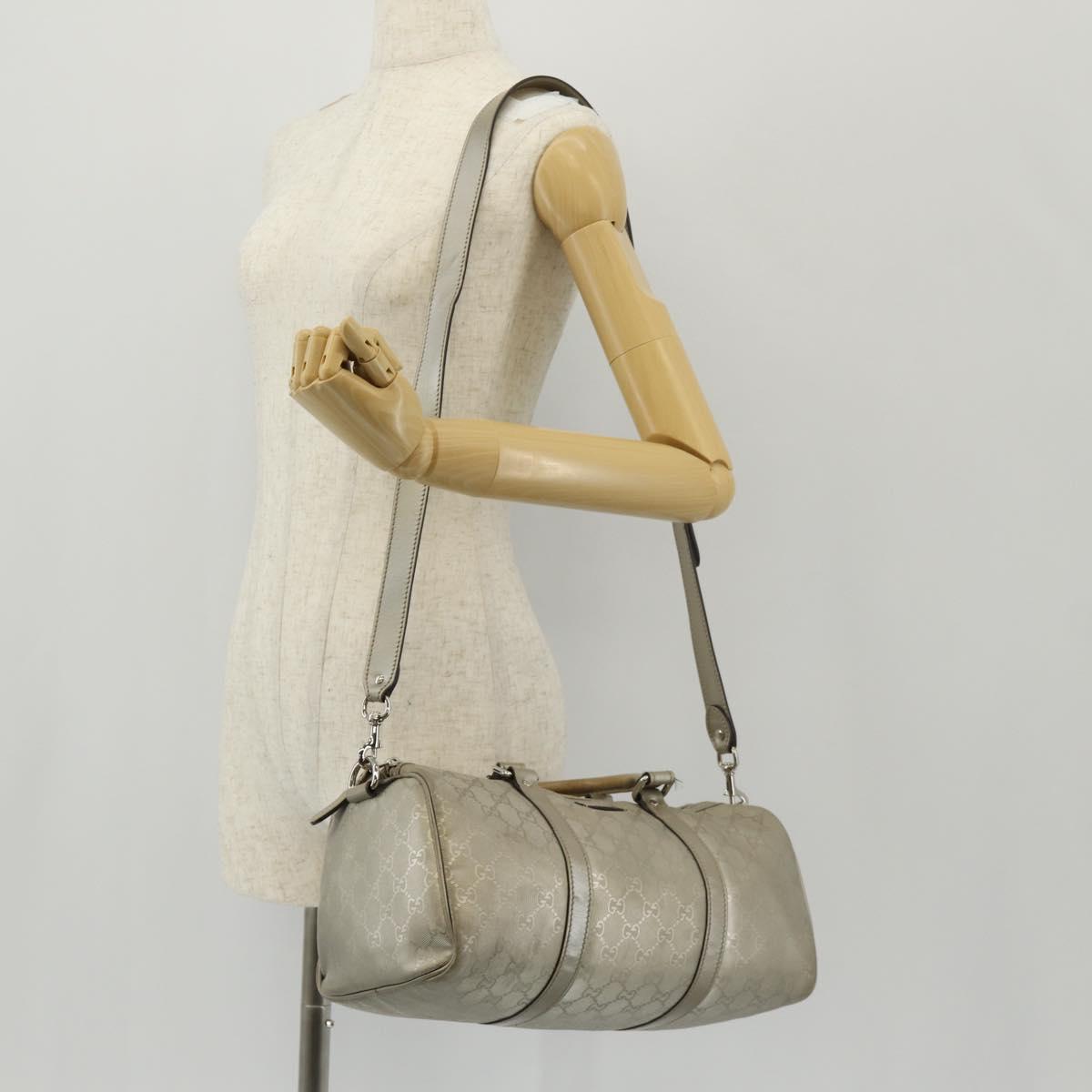 GUCCI GG Implementation Boston Bag PVC 2way Silver 203696 Auth 148000