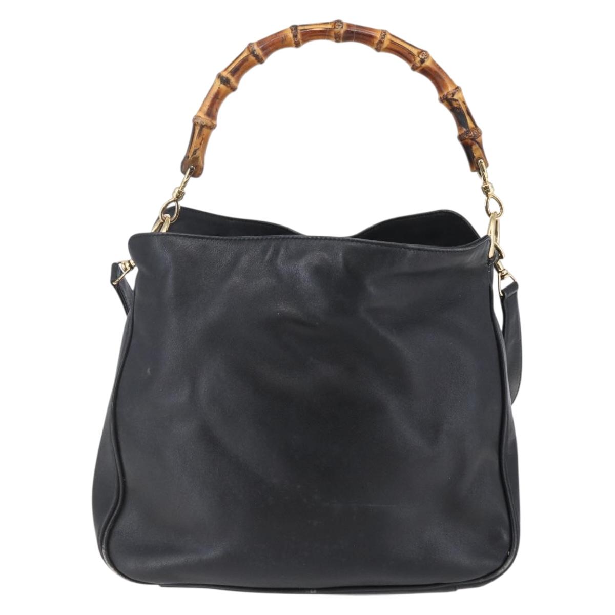 GUCCI Bamboo Shoulder Bag Leather 2way Black Gold 001 3444 1638 Auth 148001