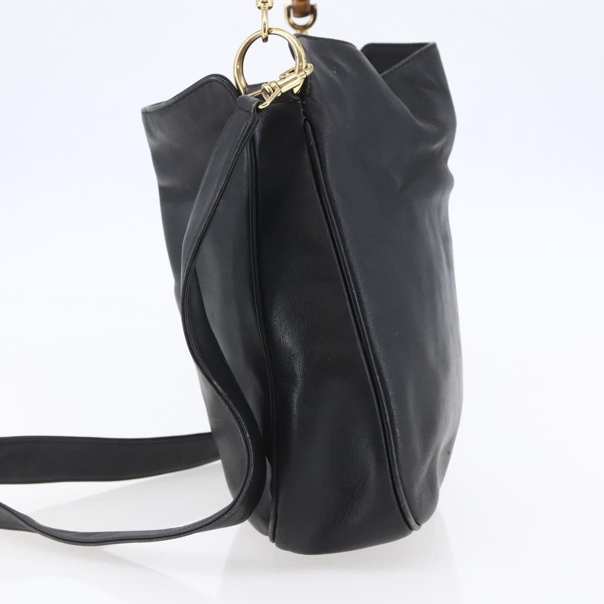 GUCCI Bamboo Shoulder Bag Leather 2way Black Gold 001 3444 1638 Auth 148001