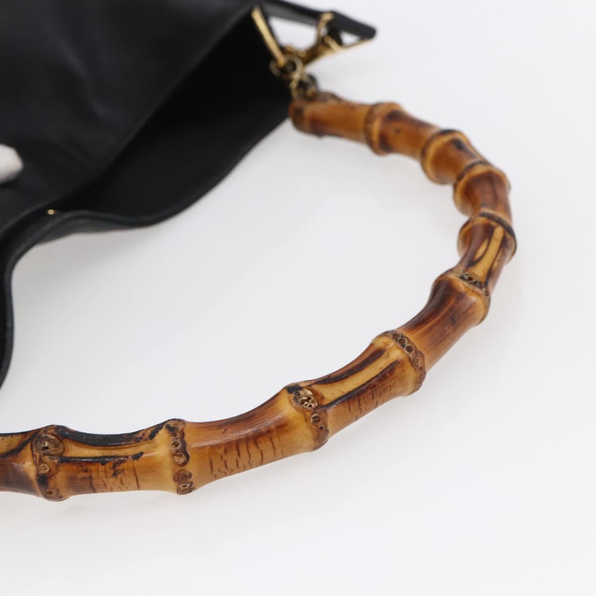 GUCCI Bamboo Shoulder Bag Leather 2way Black Gold 001 3444 1638 Auth 148001