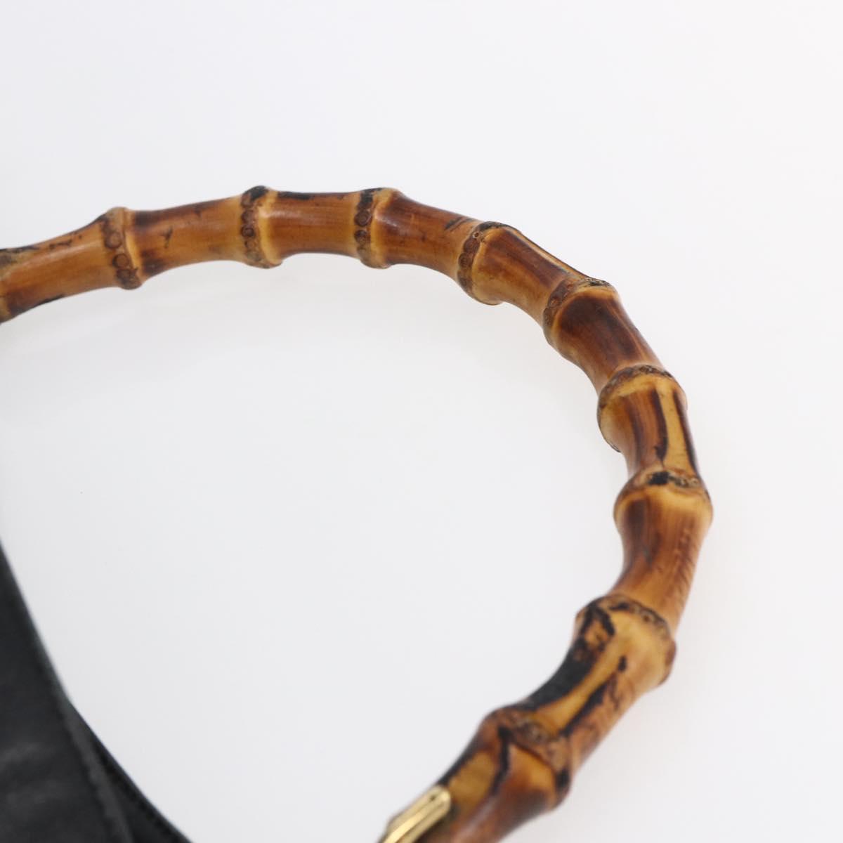 GUCCI Bamboo Shoulder Bag Leather 2way Black Gold 001 3444 1638 Auth 148001