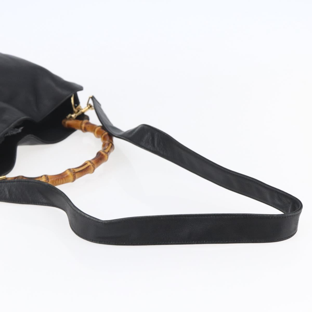 GUCCI Bamboo Shoulder Bag Leather 2way Black Gold 001 3444 1638 Auth 148001