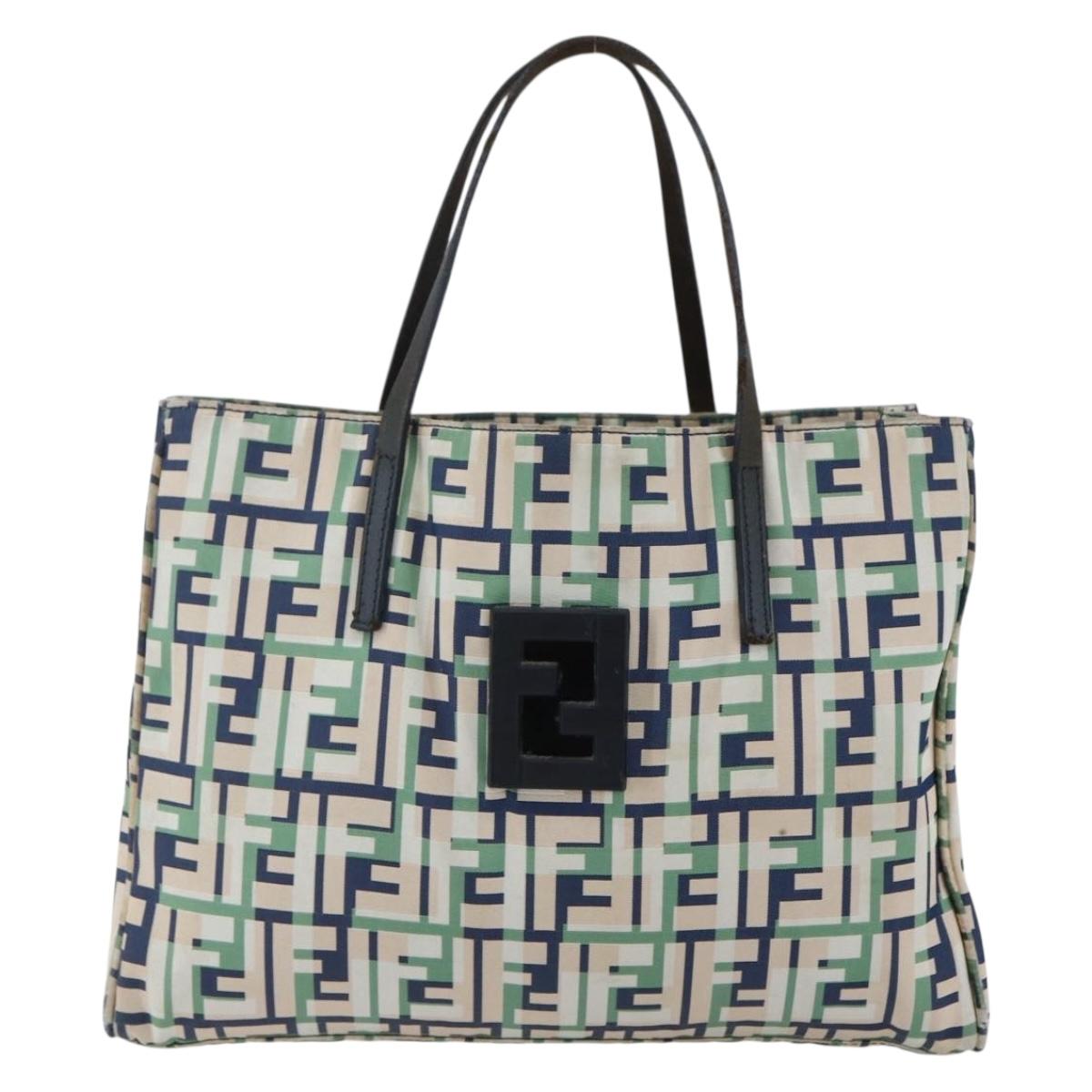 FENDI Zucca Canvas Hand Bag Green Silver Auth 148002