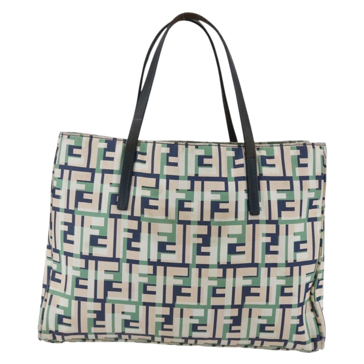 FENDI Zucca Canvas Hand Bag Green Silver Auth 148002