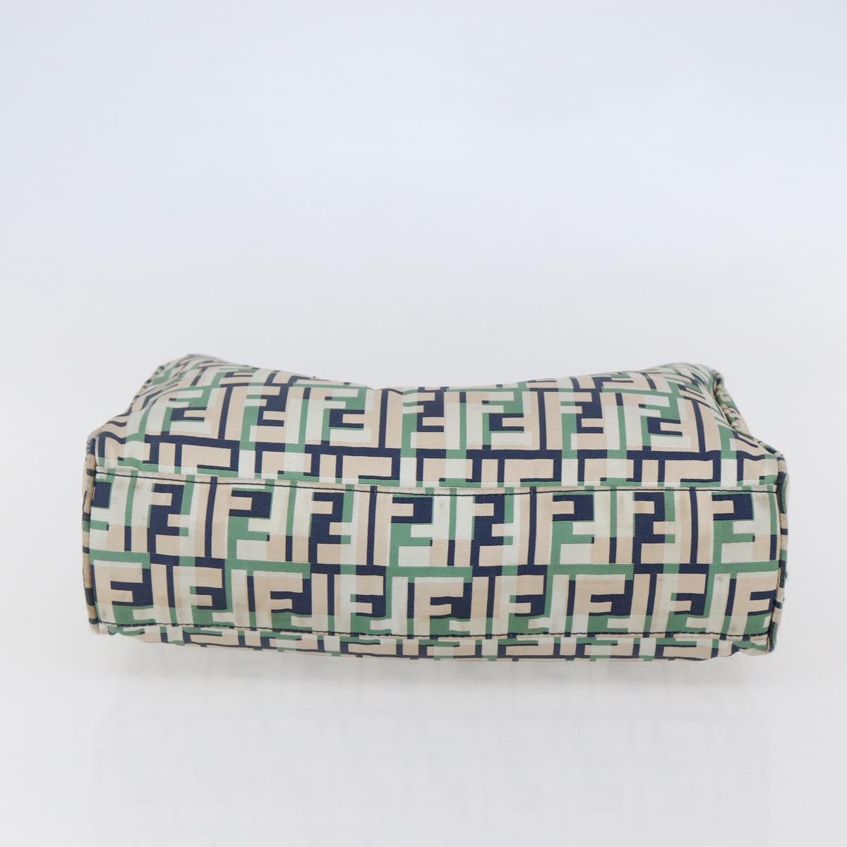 FENDI Zucca Canvas Hand Bag Green Silver Auth 148002