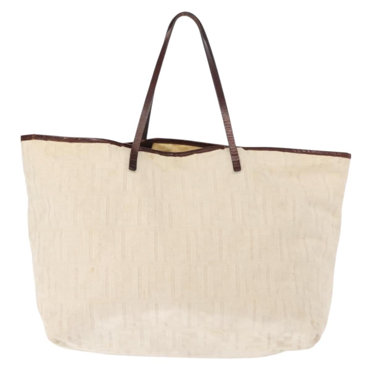FENDI Zucca Canvas Tote Bag Beige Auth 148003