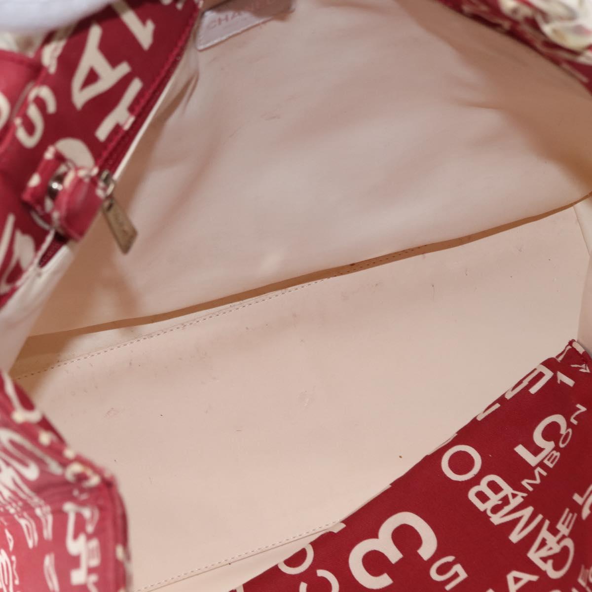 CHANEL Chain Bysy Line Tote Bag Canvas Red CC Auth 148004