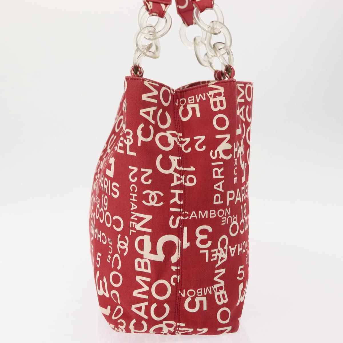 CHANEL Chain Bysy Line Tote Bag Canvas Red CC Auth 148004
