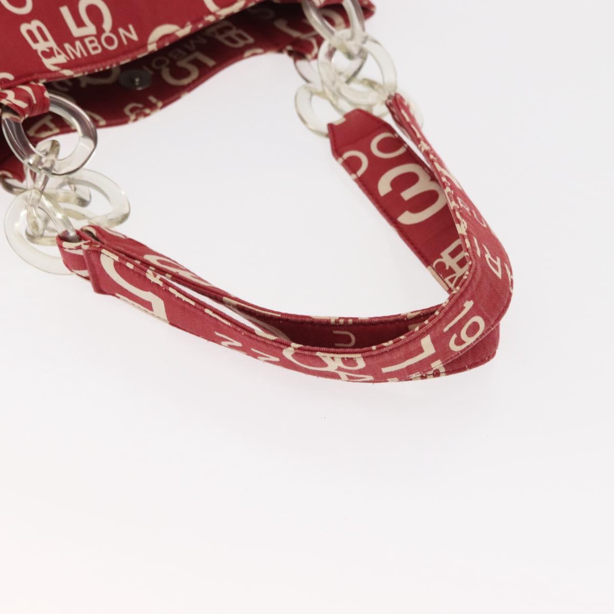 CHANEL Chain Bysy Line Tote Bag Canvas Red CC Auth 148004