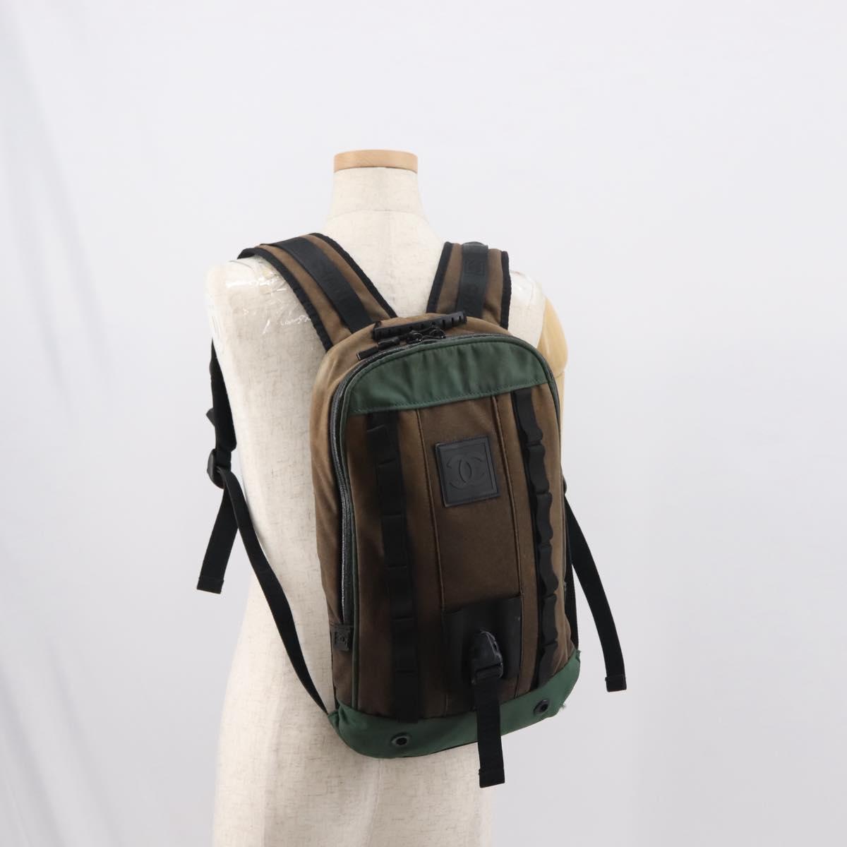 CHANEL Sports Line Backpack Canvas Brown CC Auth 148005