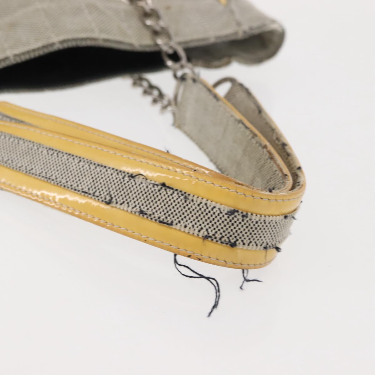 CHANEL Choco Bar Camellia Chain Tote Bag Canvas Gray Silver CC Auth 148029