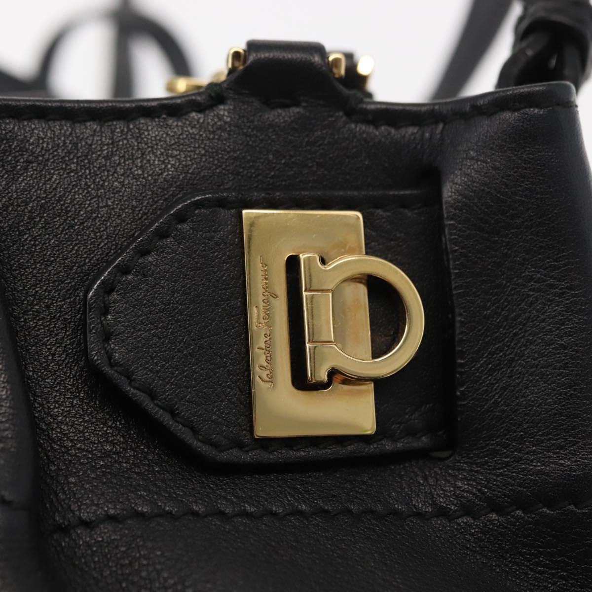 Salvatore Ferragamo Gancini Hand Bag Leather 2way Black Gold Auth 148032