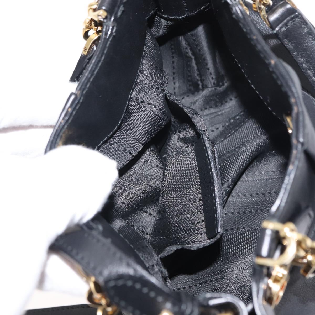 Salvatore Ferragamo Gancini Hand Bag Leather 2way Black Gold Auth 148032