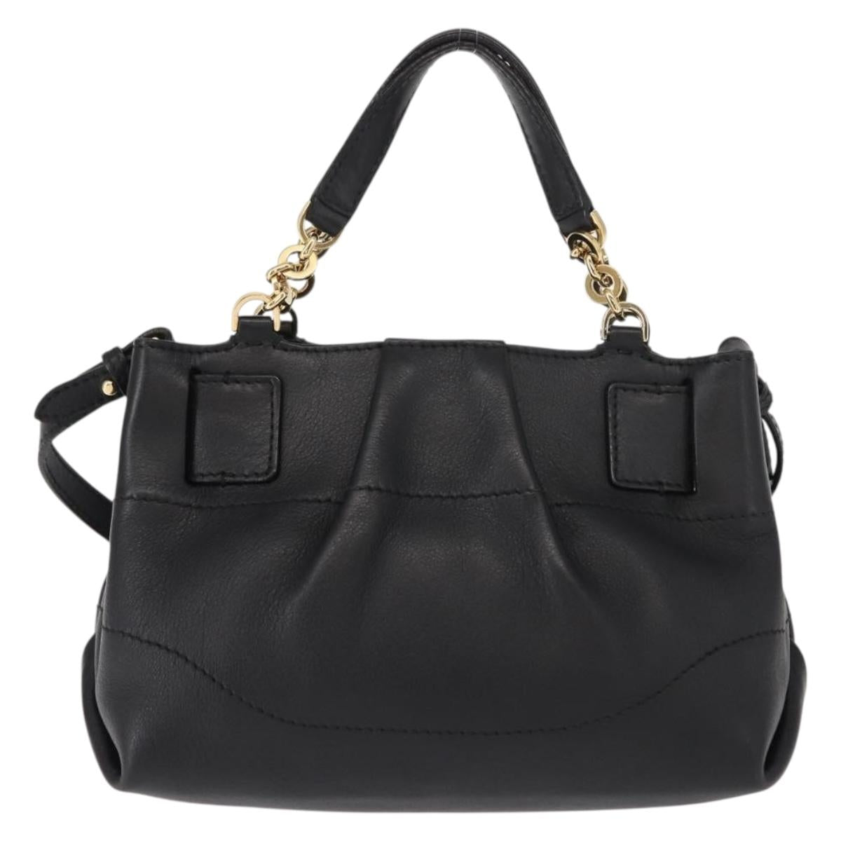 Salvatore Ferragamo Gancini Hand Bag Leather 2way Black Gold Auth 148032