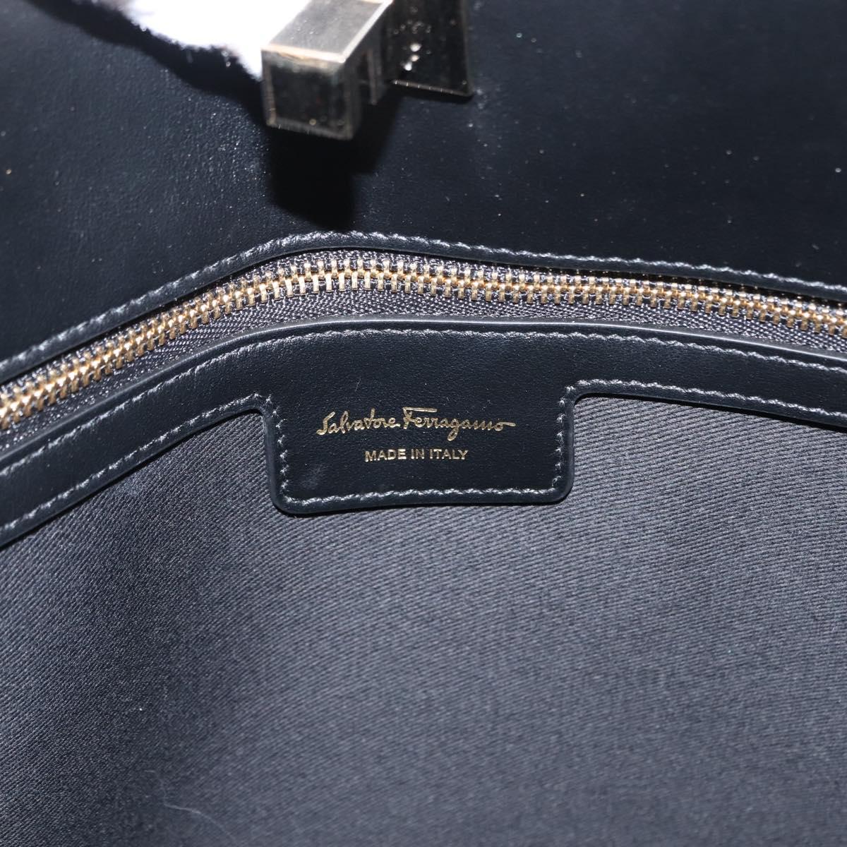 Salvatore Ferragamo Gancini Tote Bag Raffia Leather Black Silver Auth 148033