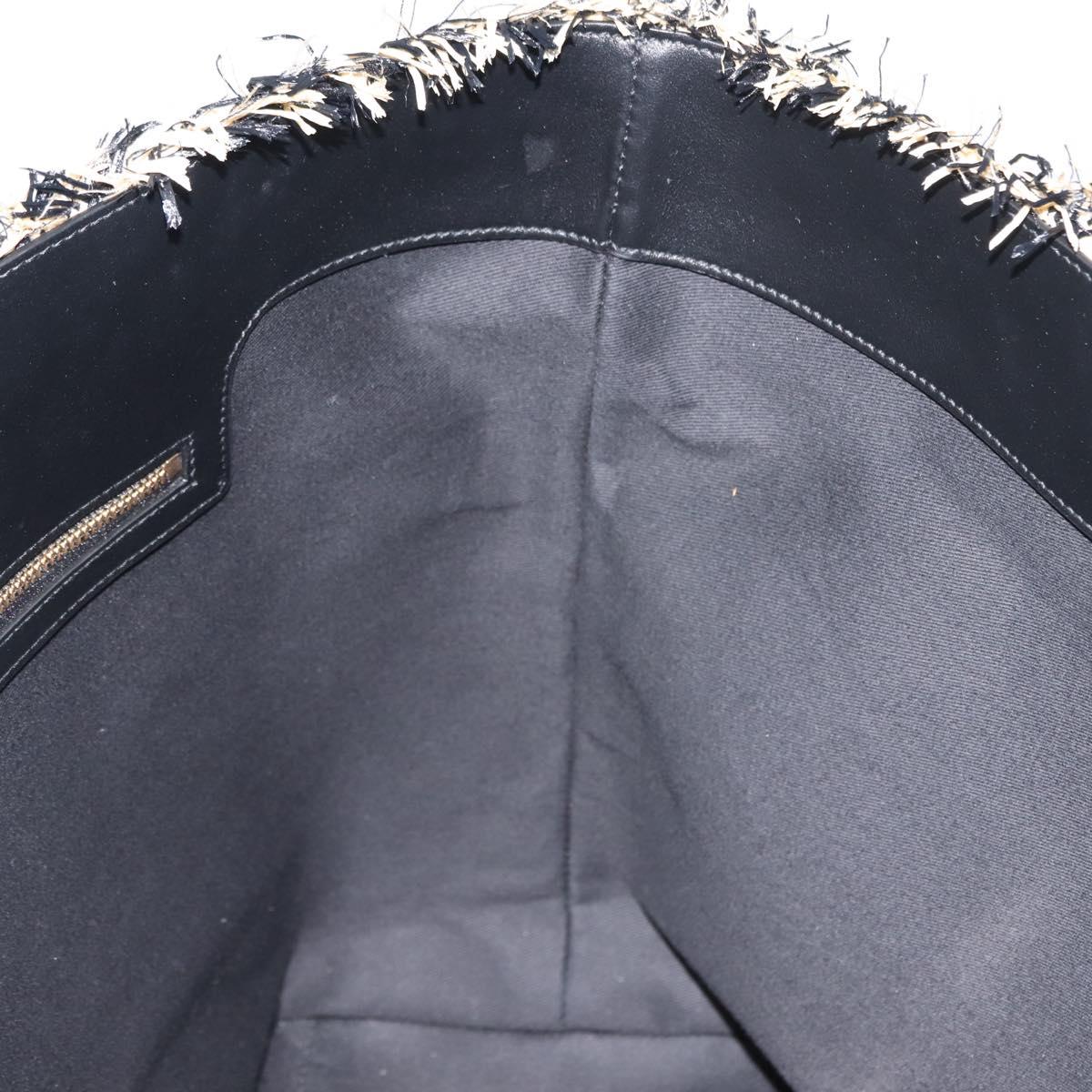 Salvatore Ferragamo Gancini Tote Bag Raffia Leather Black Silver Auth 148033