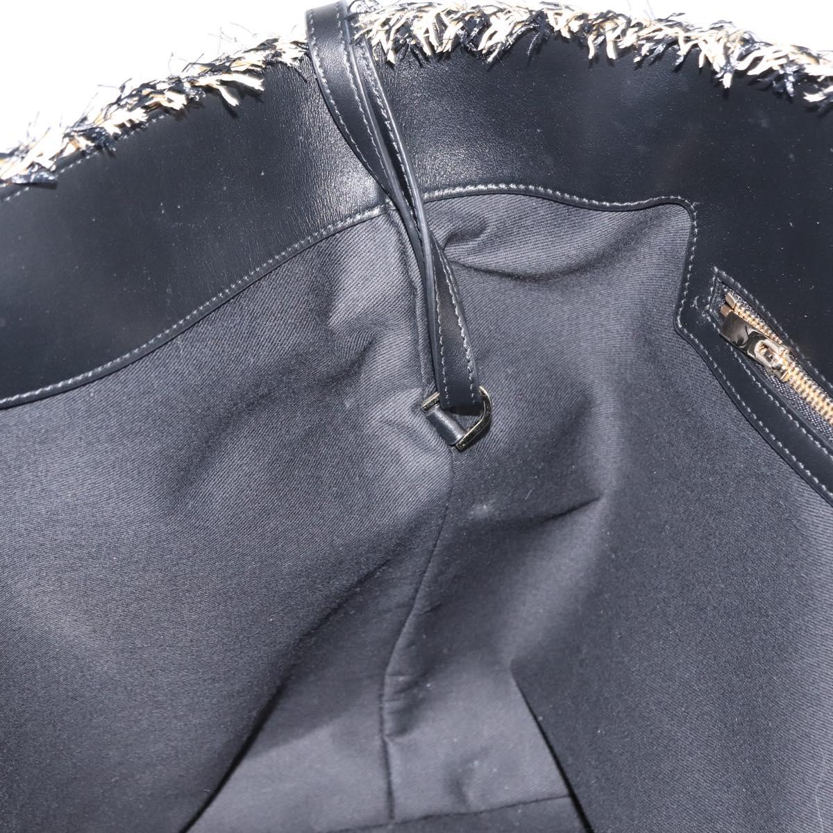 Salvatore Ferragamo Gancini Tote Bag Raffia Leather Black Silver Auth 148033