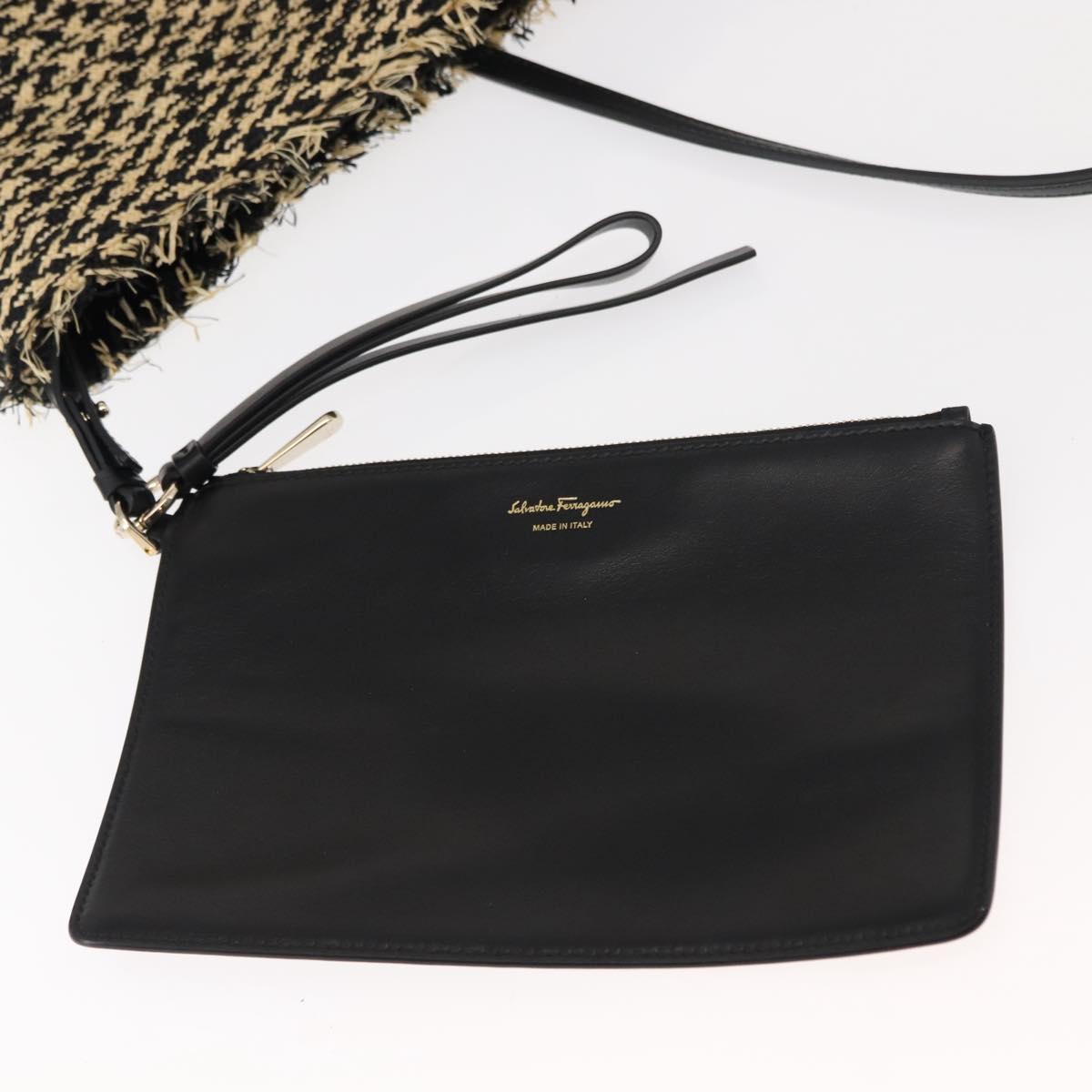 Salvatore Ferragamo Gancini Tote Bag Raffia Leather Black Silver Auth 148033