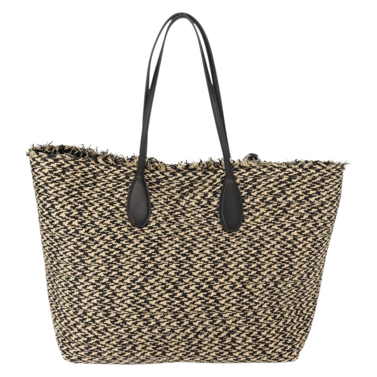 Salvatore Ferragamo Gancini Tote Bag Raffia Leather Black Silver Auth 148033