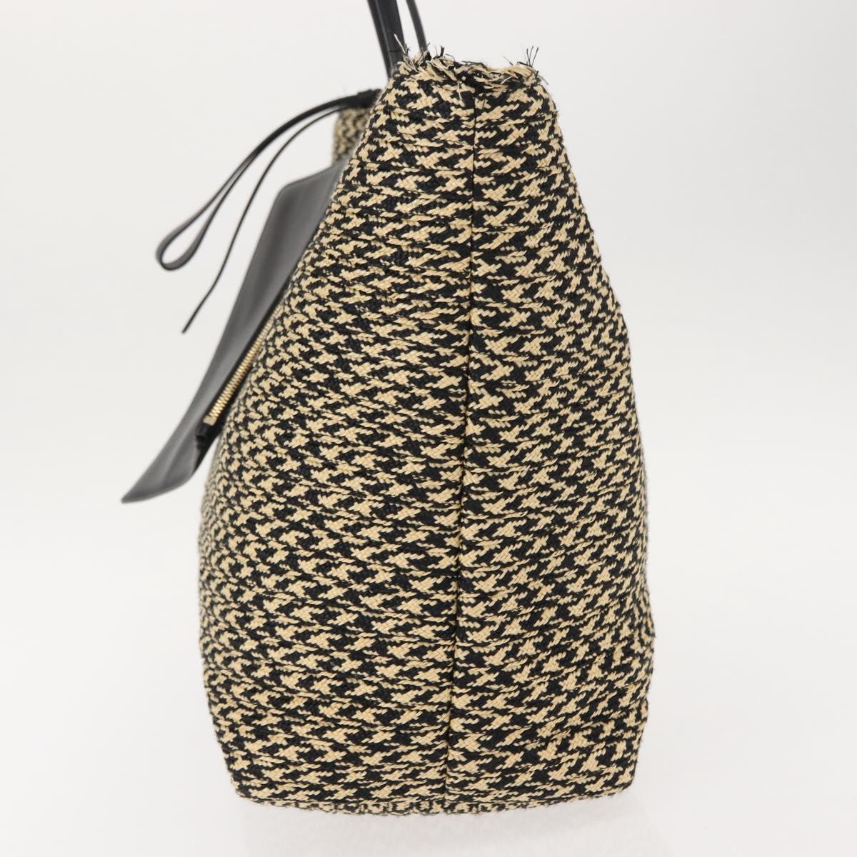 Salvatore Ferragamo Gancini Tote Bag Raffia Leather Black Silver Auth 148033