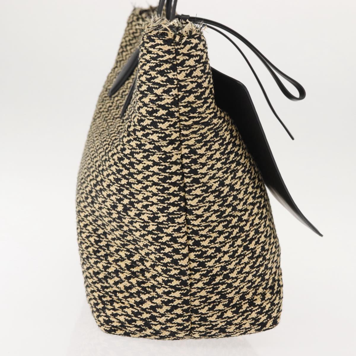 Salvatore Ferragamo Gancini Tote Bag Raffia Leather Black Silver Auth 148033