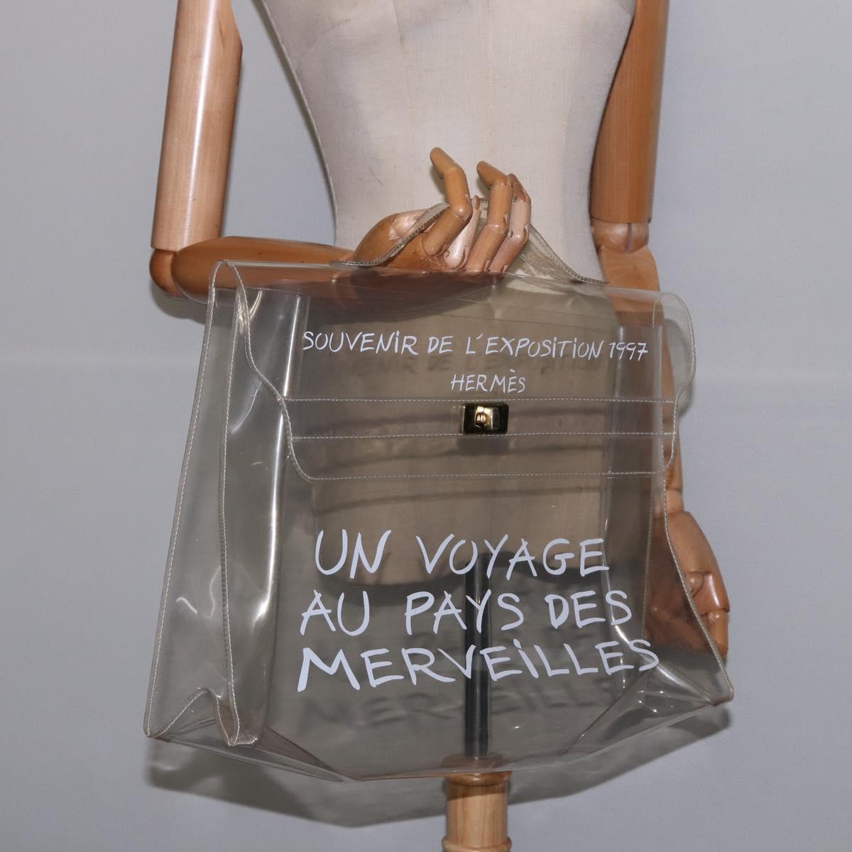 HERMES Vinyl Kelly Hand Bag Clear Auth 148034