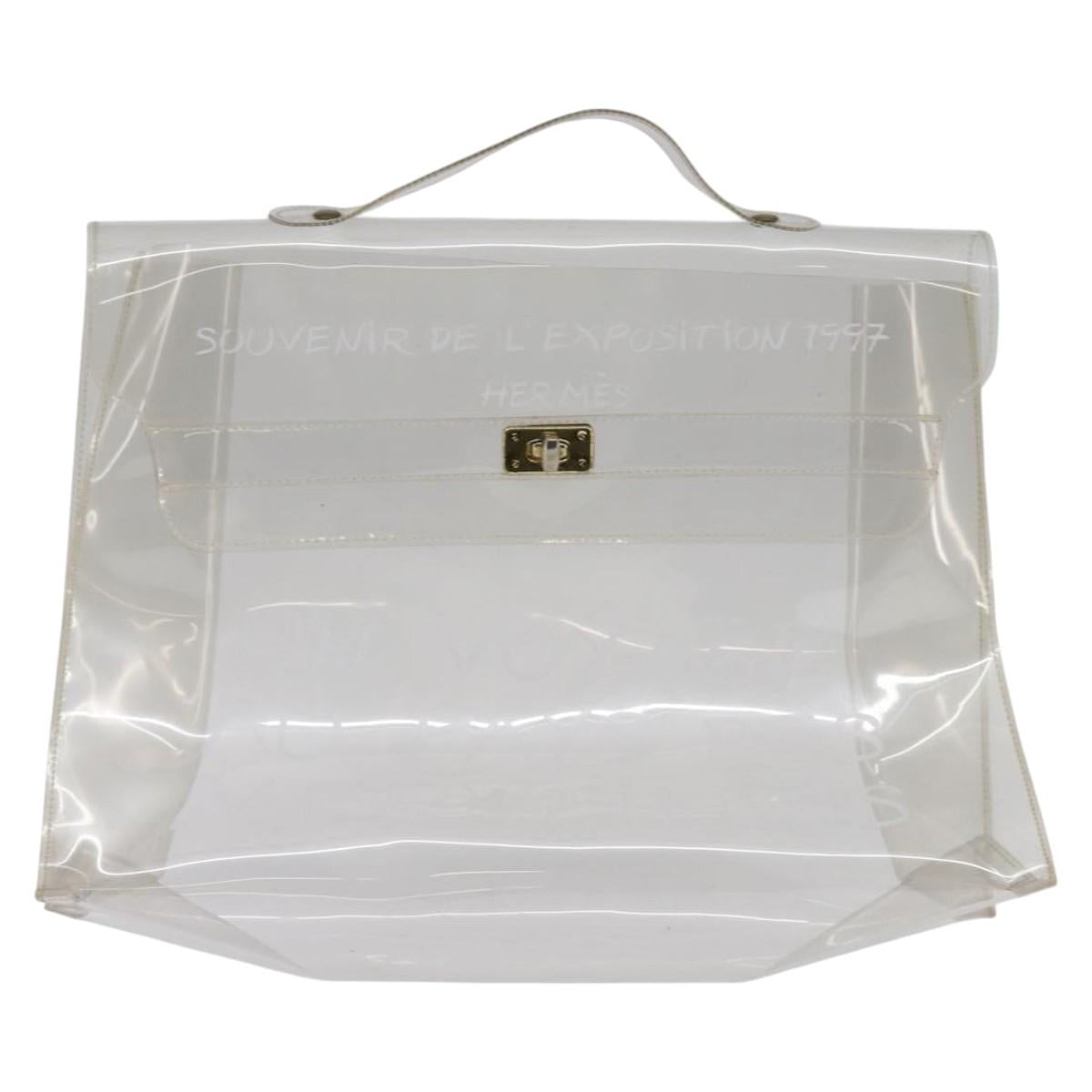 HERMES Vinyl Kelly Hand Bag Clear Auth 148034