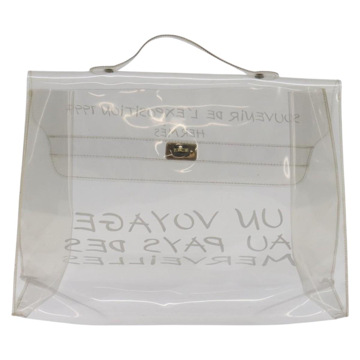 HERMES Vinyl Kelly Hand Bag Clear Auth 148034