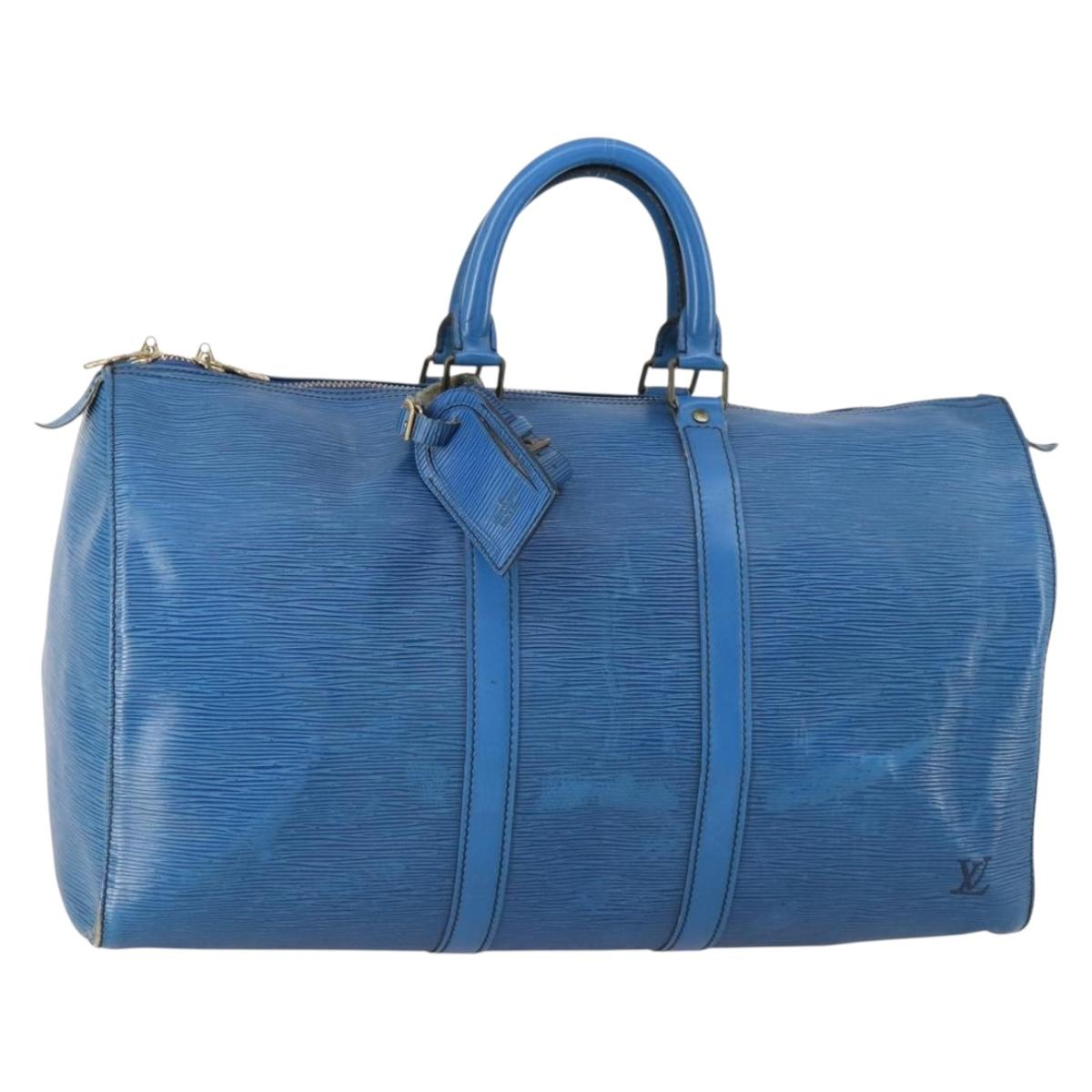 LOUIS VUITTON Epi Keepall 45 Boston Bag Blue M42975 LV Auth 148140