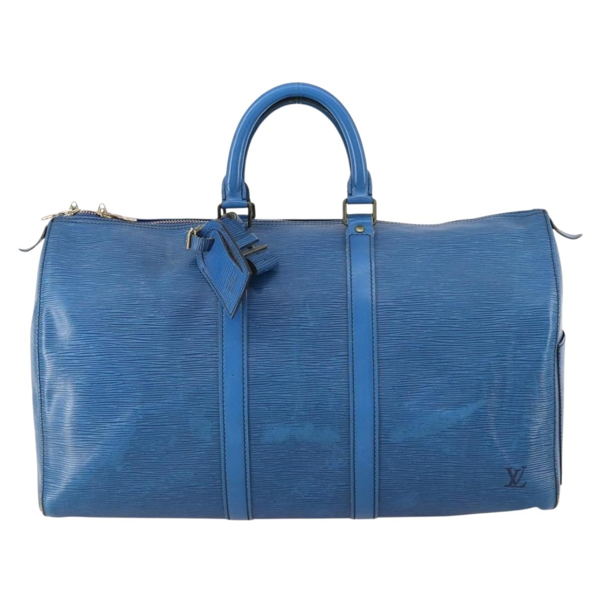 LOUIS VUITTON Epi Keepall 45 Boston Bag Blue M42975 LV Auth 148140