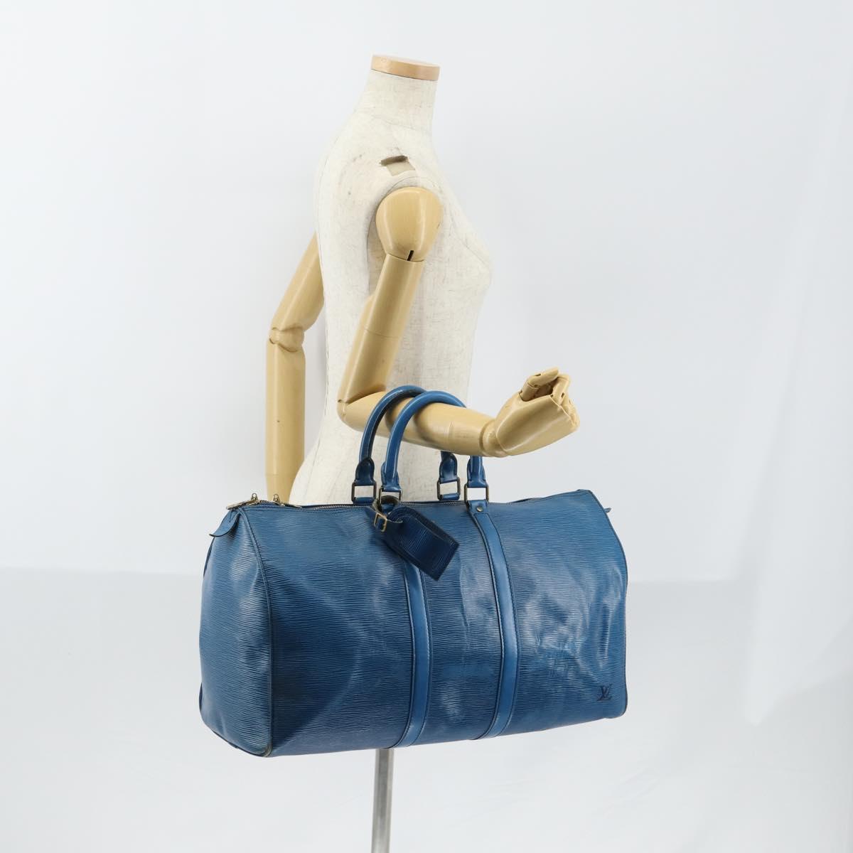 LOUIS VUITTON Epi Keepall 45 Boston Bag Blue M42975 LV Auth 148140A