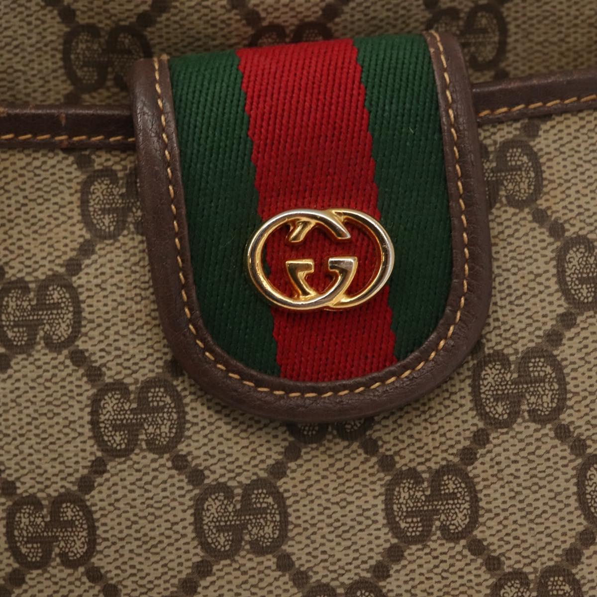 GUCCI GG Supreme Web Sherry Line Shoulder Bag PVC Beige Gold Auth 148158