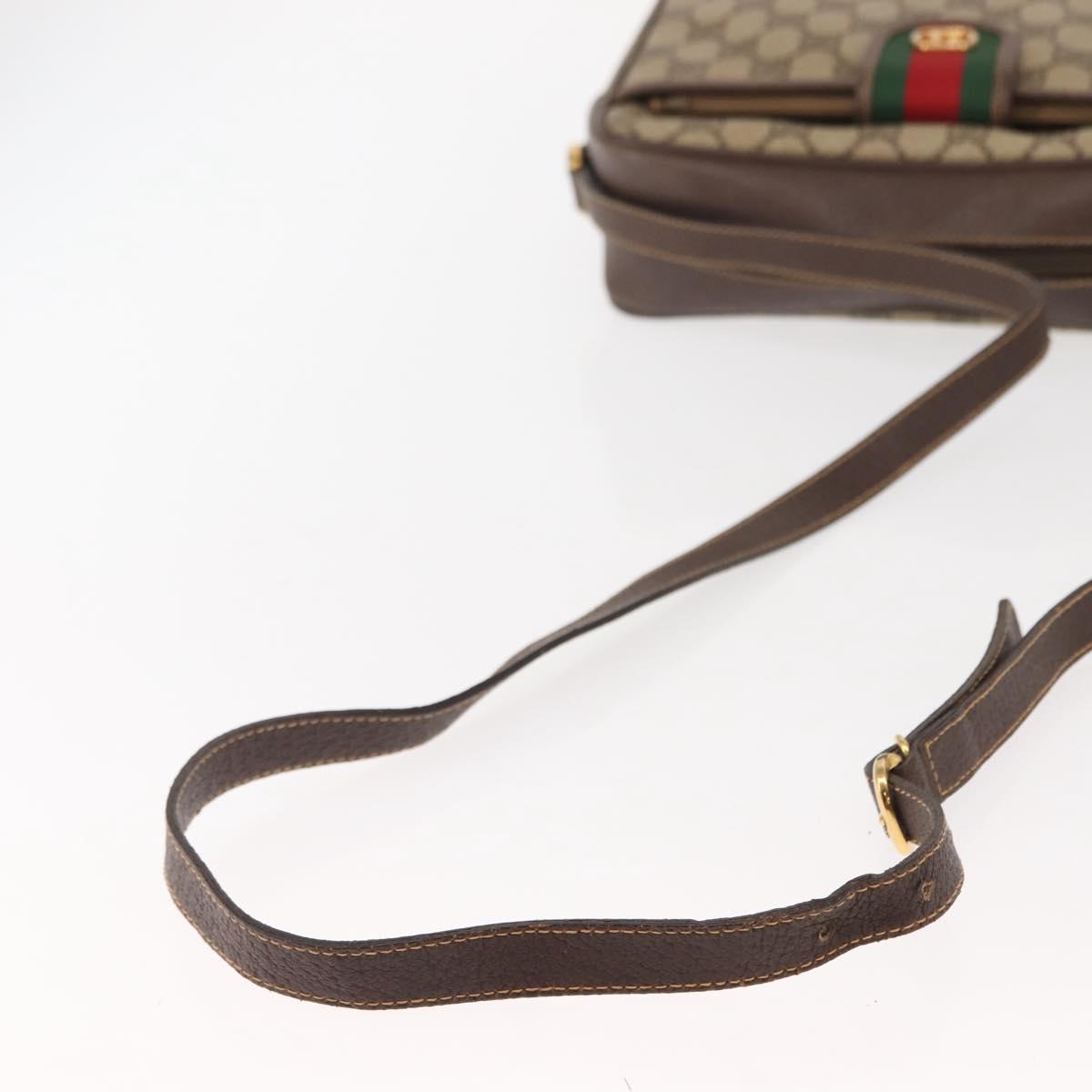 GUCCI GG Supreme Web Sherry Line Shoulder Bag PVC Beige Gold Auth 148158